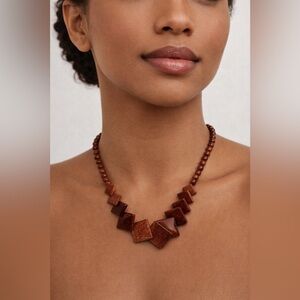 Sandstone Beaded Necklace – Geometric Statement – Afghanistan – 18”